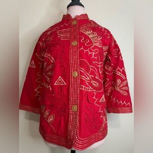 Norm Thompson NWT Red Embroidered Jacket with Gold Accents size medium